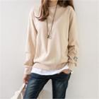 Layered-hem Embroidered-sleeve Pullover