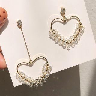 Mismatch Rhinestone Cutout Heart Earrings