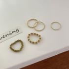 Set Of 5: Bead / Alloy Ring (various Designs) Set Of 5 - Avocado Green & Gold - One Size