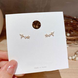 Flower Rhinestone Faux Pearl Sterling Silver Earring