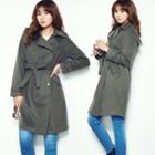 Snap-button Trench Coat With Sash