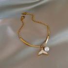 Mermaid Tail Faux Pearl Alloy Bracelet Gold - One Size