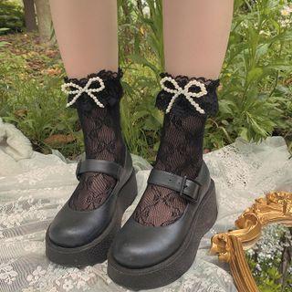 Pearl Bow Lace Flower Trim Stocking