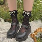Pearl Bow Lace Flower Trim Stocking