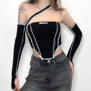 Set: One-shoulder Camisole Top + Oversleeves