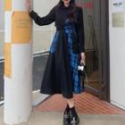 Plaid Paneled Midi A-line Shirtdress