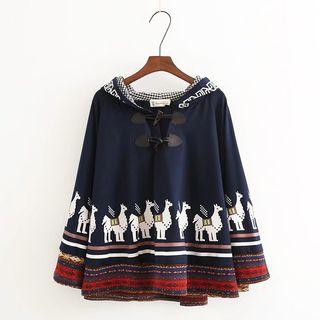 Camel Print Hooded Cape