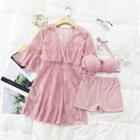 Set: Bikini Top + Shorts + Bell-sleeve Cover Up