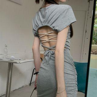 Set: Short-sleeve Cross-back T-shirt + Pencil Skirt