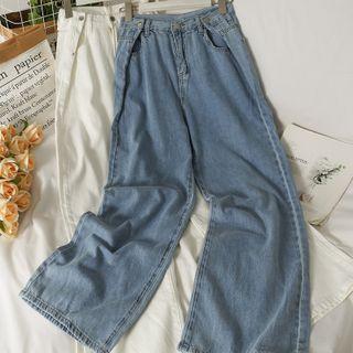 Adjustable-waistline Wide-leg Jeans
