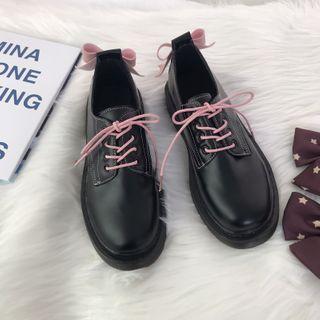 Bow Faux Leather Lace-up Shoes