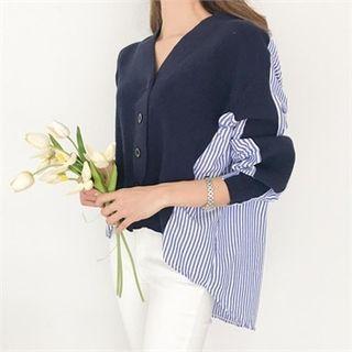 Stripe-panel Dip-back Blouse