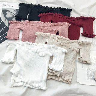 Short-sleeve Off-shoulder Knit Crop Top