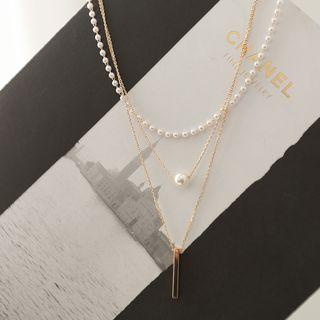 Fuax-pearl Layered Necklace Gold - One Size