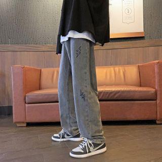 Thunder Embroidered Wide-leg Jeans