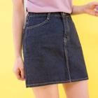 Stitch-trim Denim Mini Skirt