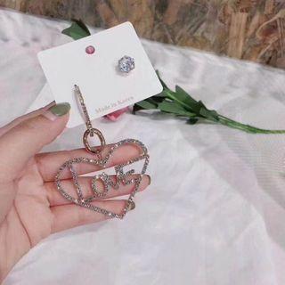 Non-matching Rhinestone Heart Drop Earring 1 Pair - As Shown In Figure - One Size