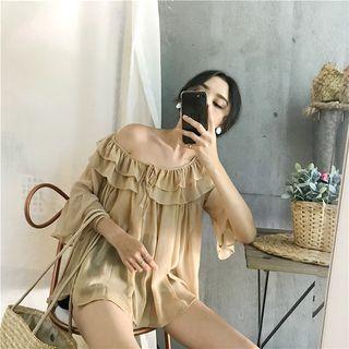 See-through Ruffle Bell-sleeve Chiffon Blouse