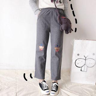 Bear Embroidered Straight-cut Pants