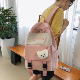 Color Panel Buckled Nylon Backpack