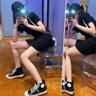 Plain Short-sleeve Cropped T-shirt / Mini Bodycon Dress
