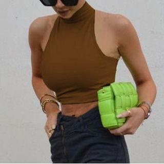 Sleeveless High-neck Plain Crop Tank Top