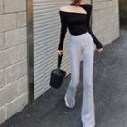 Asymmetrical Cutout Crop T-shirt / High-waist Boot-cut Pants