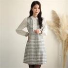 Inset Blouse Frilled-trim Tweed Dress