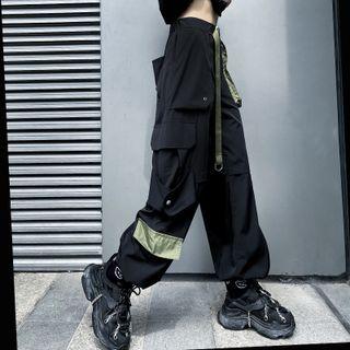High Waist Color Block Cargo Pants