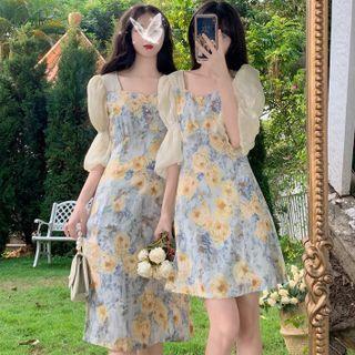 Floral Puff-sleeve Mini Dress / Midi Dress