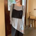 Irregular Hem Long-sleeve T-shirt / Cropped Camisole