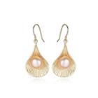 Sterling Silver Plated Gold Simple Fashion Shell Pink Freshwater Pearl Earrings Golden - One Size