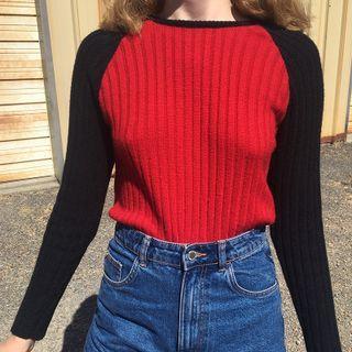 Long Raglan Sleeve Ribbed-knit Sweater
