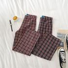 Color-block Plaid High-waist Wide-leg Pants