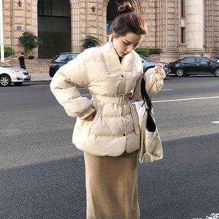 Tie-waist Padded Button Jacket