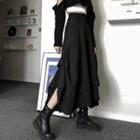 High Waist Asymmetrical Midi A-line Skirt Black - One Size