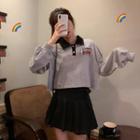 Polo-neck Sweatshirt / Pleated A-line Skirt