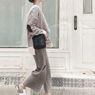 Striped Hooded Sweater / Cropped Wide-leg Pants / Set