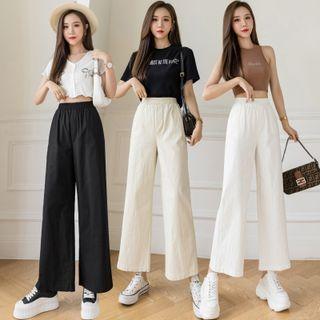 High Waist Plain Linen Wide Leg Pants