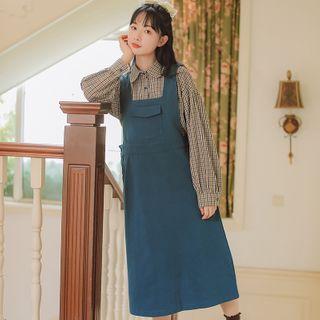 Plaid Shirt / Midi A-line Overall Dress / Set