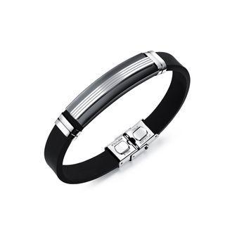 Fashion Personality Plated Black Geometric Rectangular 316l Stainless Steel Silicone Bracelet Black - One Size