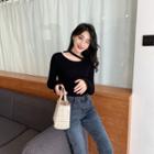 Cut-out Rib Knit Top Black - One Size