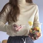 Turtleneck Knit Top Cream Yellow - One Size