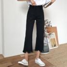 High-waist Fray-hem Straight Leg Jeans