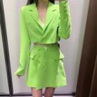 Long-sleeve Plain Lace Up Cropped Blazer / High-waist Plain Pocket Shirt