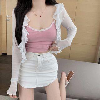 Lace Trim Camisole Top / Lettuce Edge Cardigan