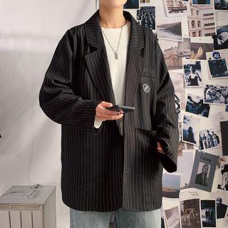 Paneled Logo Pinstriped Blazer