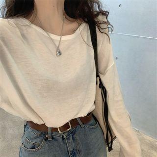 Long-sleeve One-shoulder Knit Top