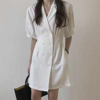 V-neck Plain Pleated A-line Mini Dress
