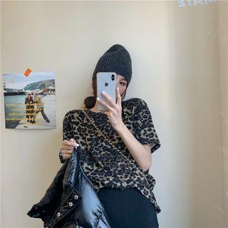 Leopard Print Short-sleeve T-shirt As Shown In Figure - One Size